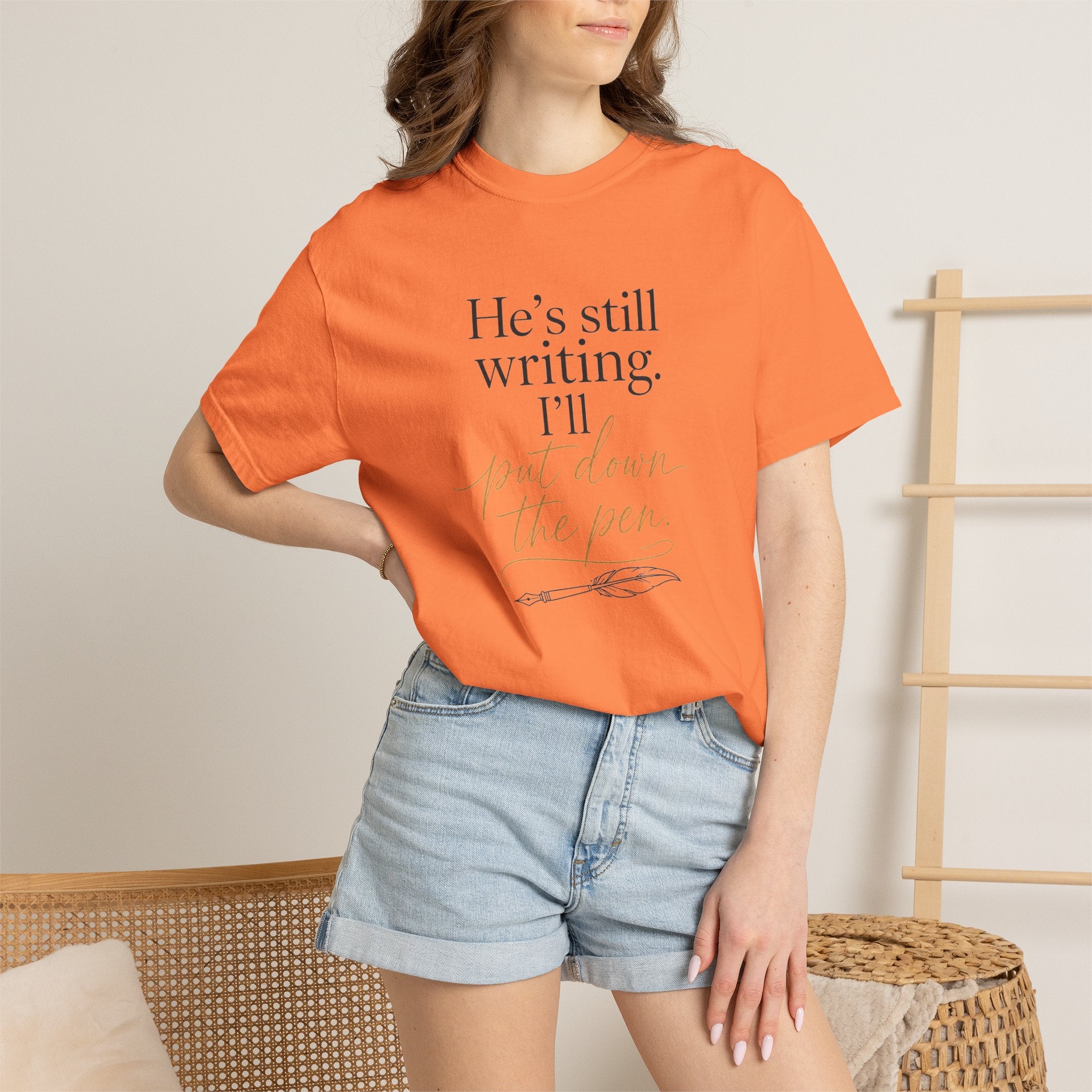 He's Still Writing, I'll Put Down the Pen — Christian Shirt for Women | Trust God Tee, Faith Over Control, Gift for Her