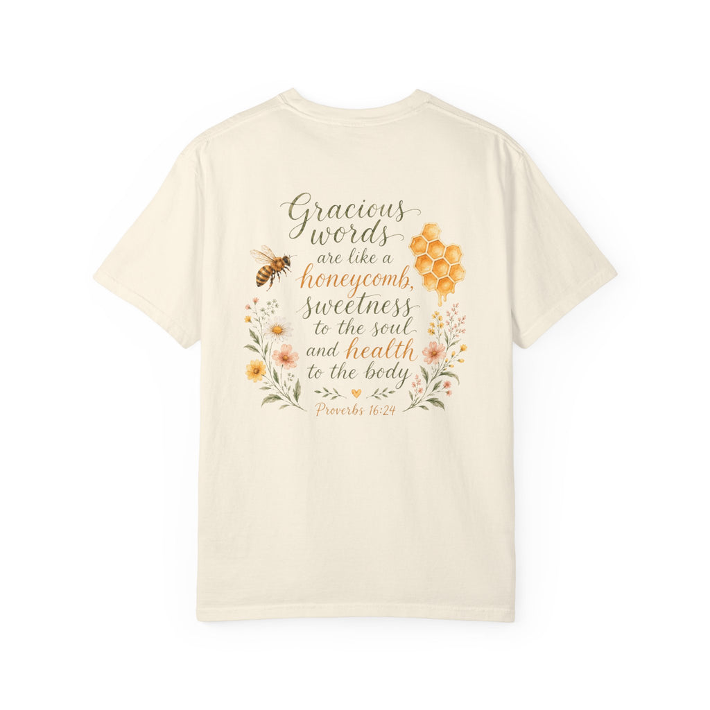 Gracious Words Are Like a Honeycomb — Proverbs 16:24 Christian Shirt for Women | Bee Scripture Tee, Faith Gift