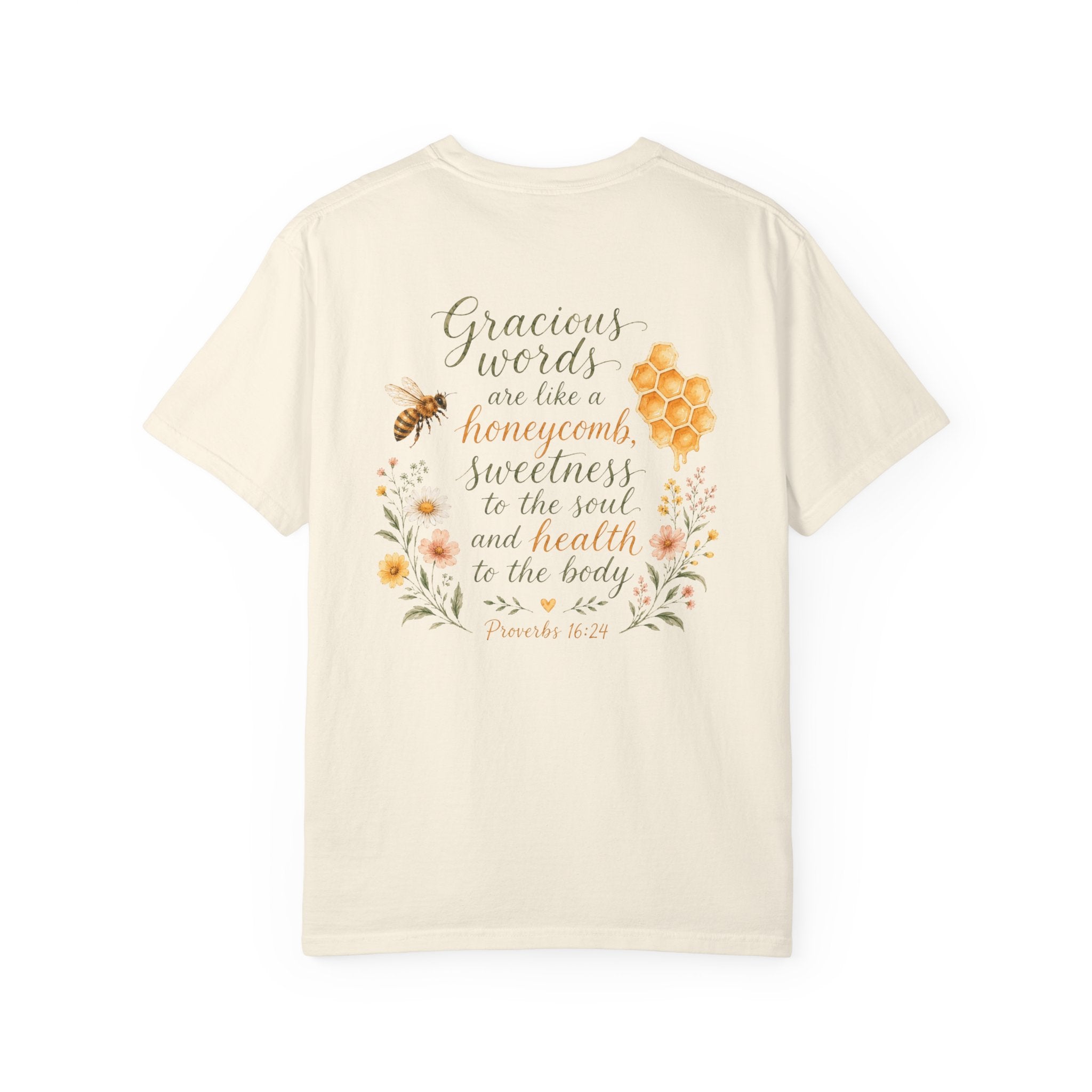 Gracious Words Are Like a Honeycomb — Proverbs 16:24 Christian Shirt for Women | Bee Scripture Tee, Faith Gift