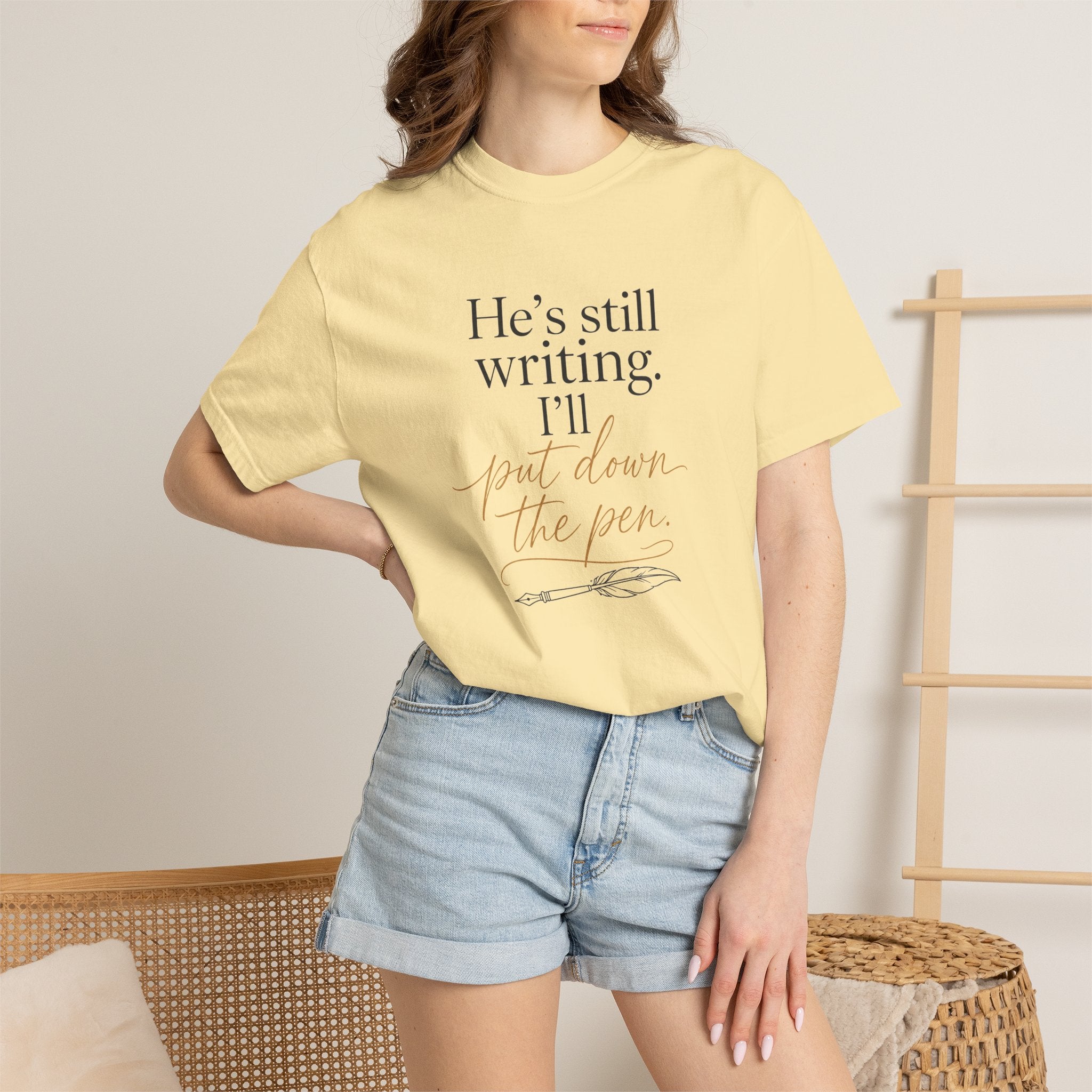 He's Still Writing, I'll Put Down the Pen — Christian Shirt for Women | Trust God Tee, Faith Over Control, Gift for Her