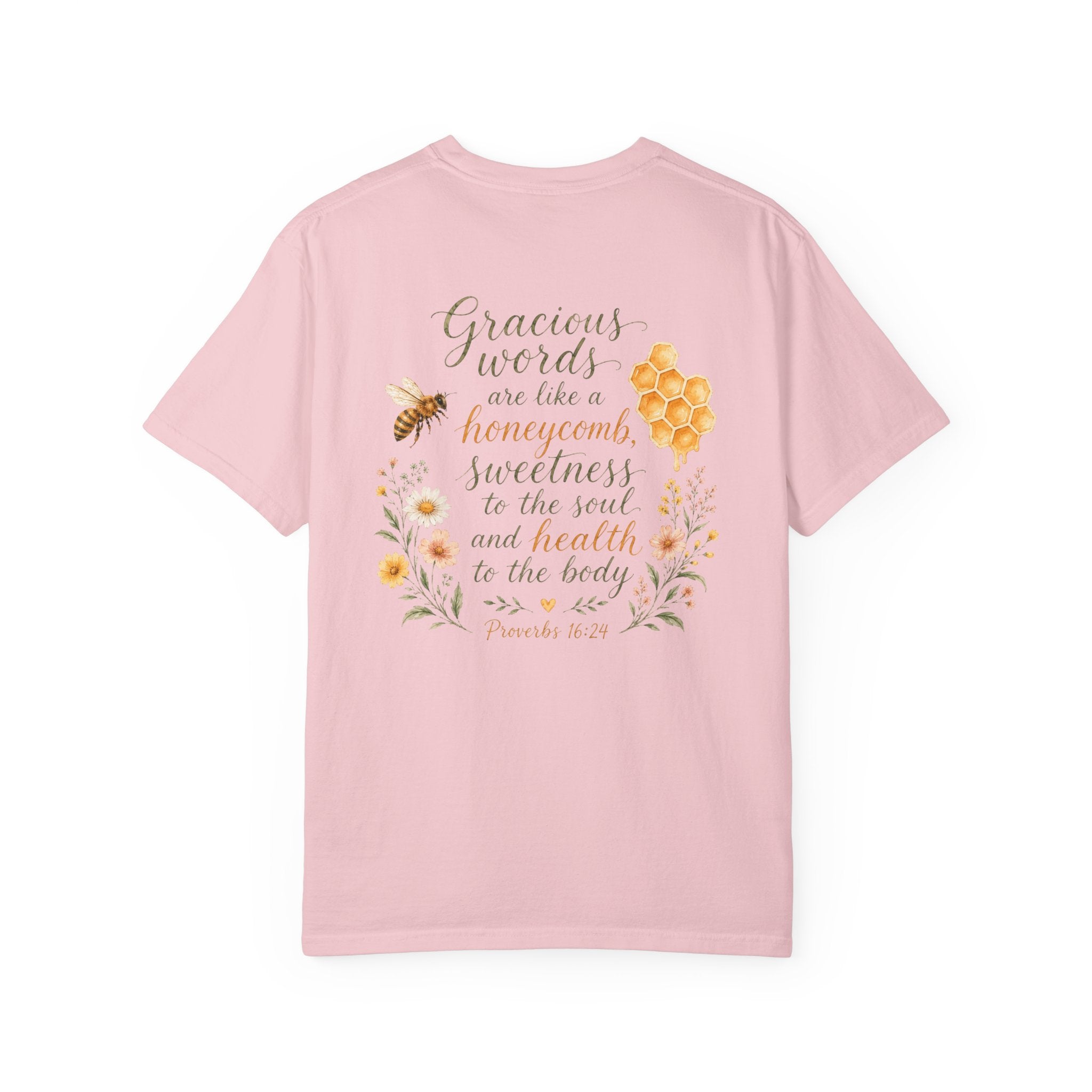 Gracious Words Are Like a Honeycomb — Proverbs 16:24 Christian Shirt for Women | Bee Scripture Tee, Faith Gift