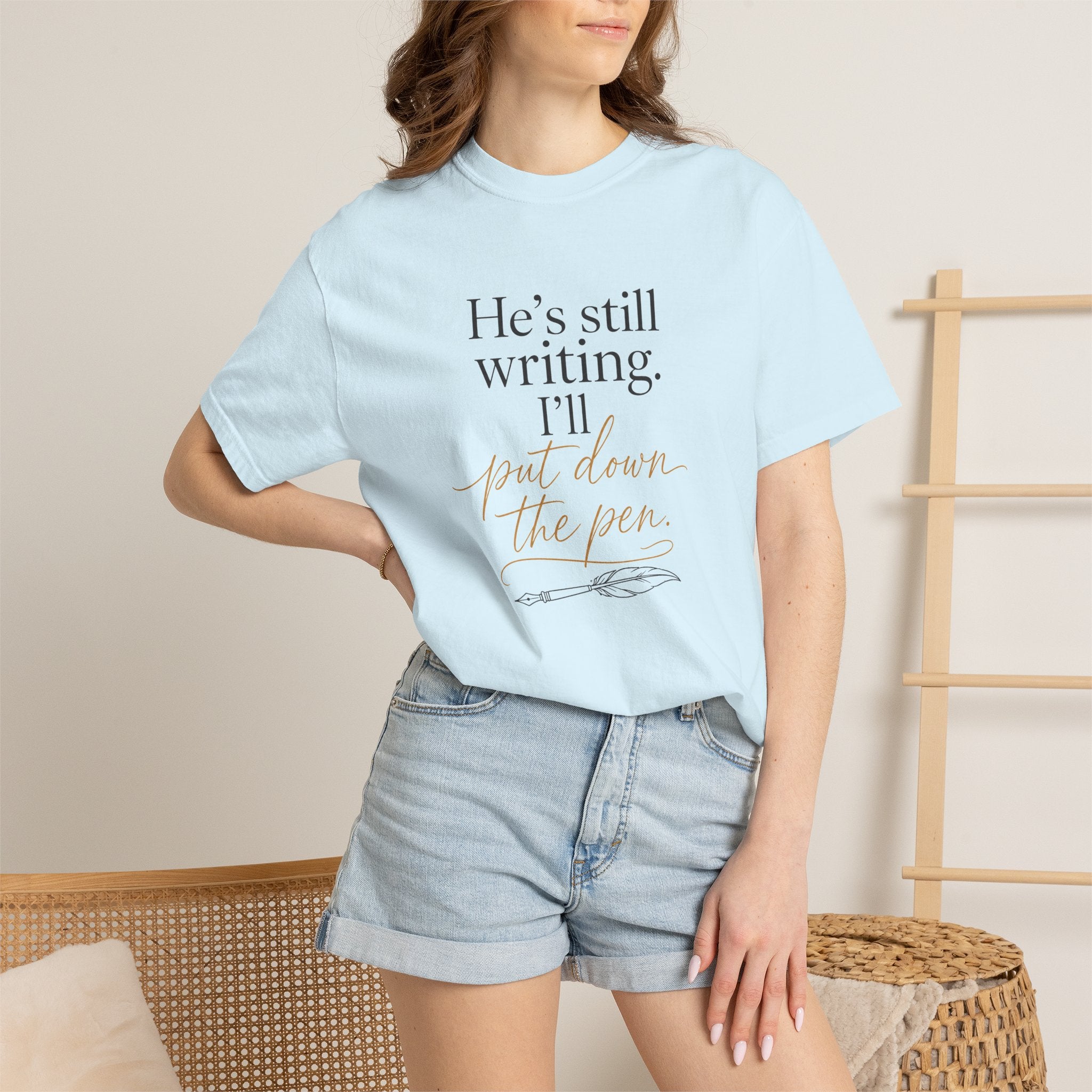 He's Still Writing, I'll Put Down the Pen — Christian Shirt for Women | Trust God Tee, Faith Over Control, Gift for Her