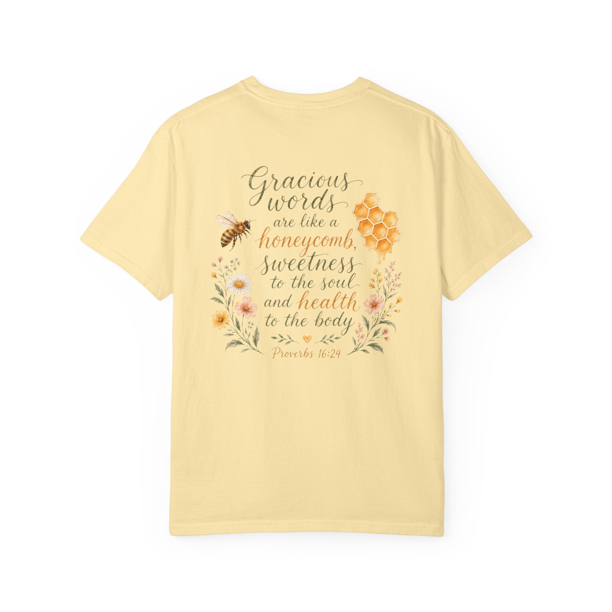 Gracious Words Are Like a Honeycomb — Proverbs 16:24 Christian Shirt for Women | Bee Scripture Tee, Faith Gift