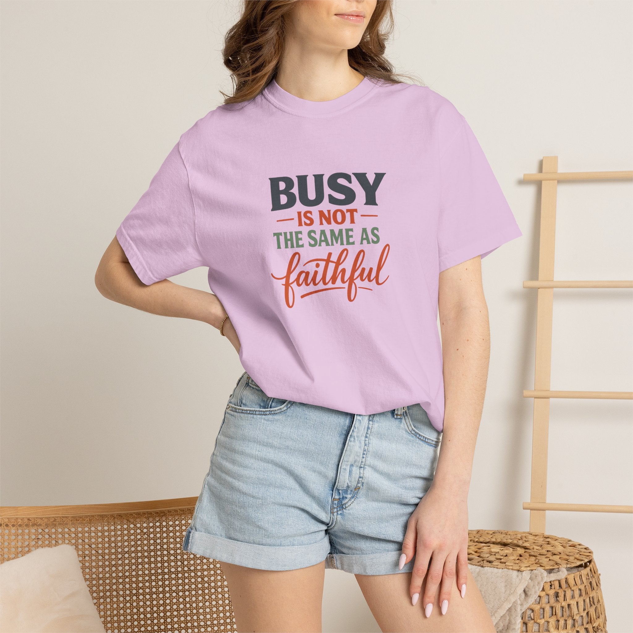 Busy Is Not the Same as Faithful — Christian Shirt for Women | Faith Over Hustle Tee