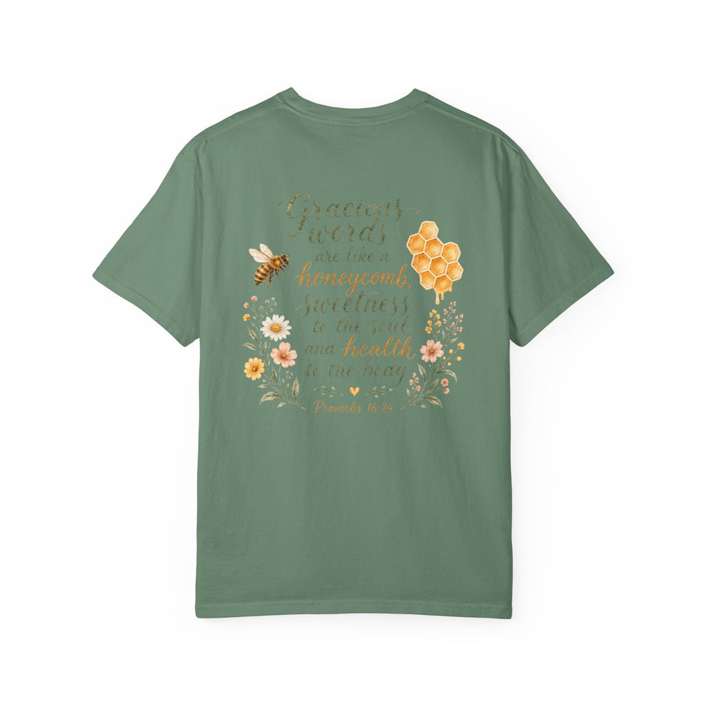Gracious Words Are Like a Honeycomb — Proverbs 16:24 Christian Shirt for Women | Bee Scripture Tee, Faith Gift