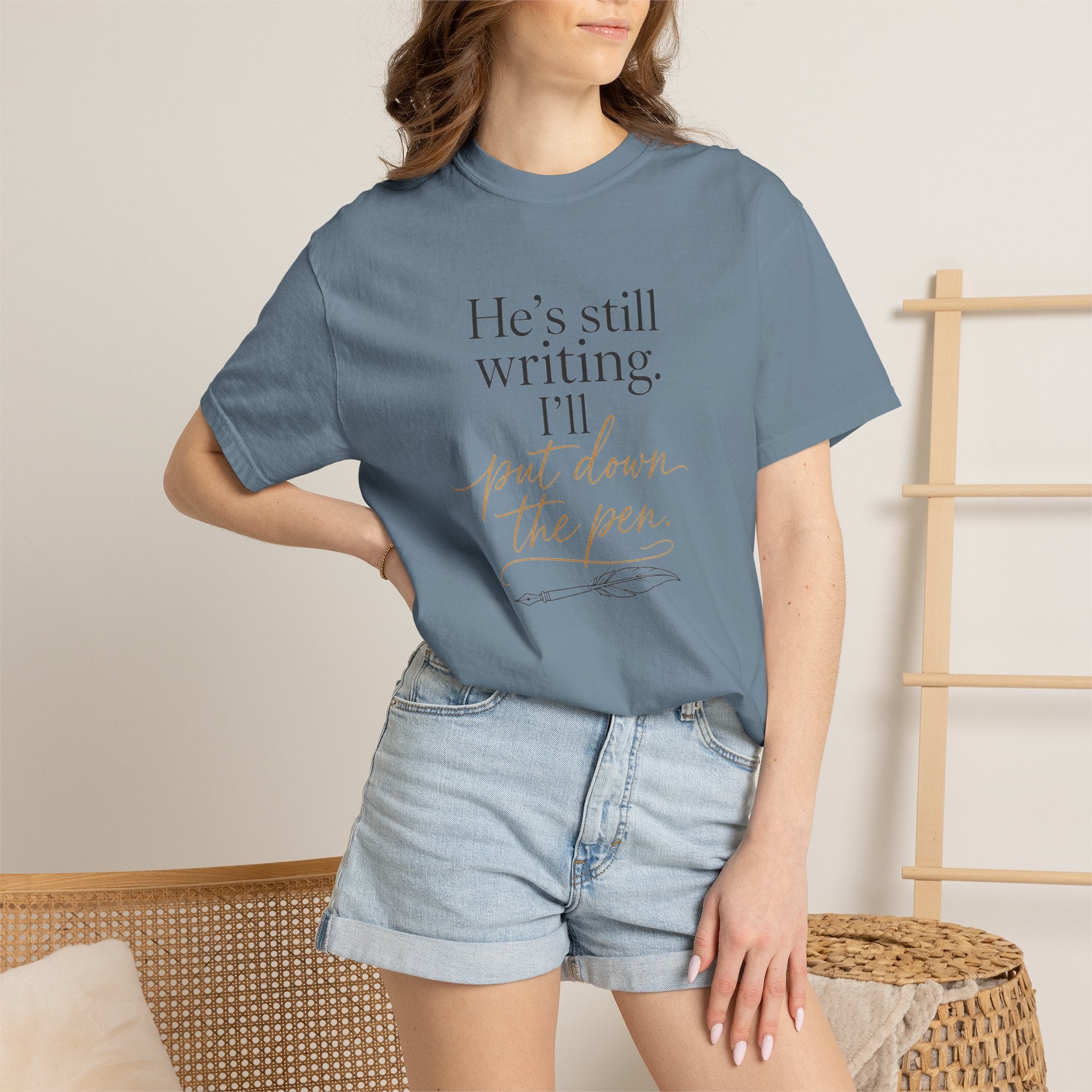 He's Still Writing, I'll Put Down the Pen — Christian Shirt for Women | Trust God Tee, Faith Over Control, Gift for Her