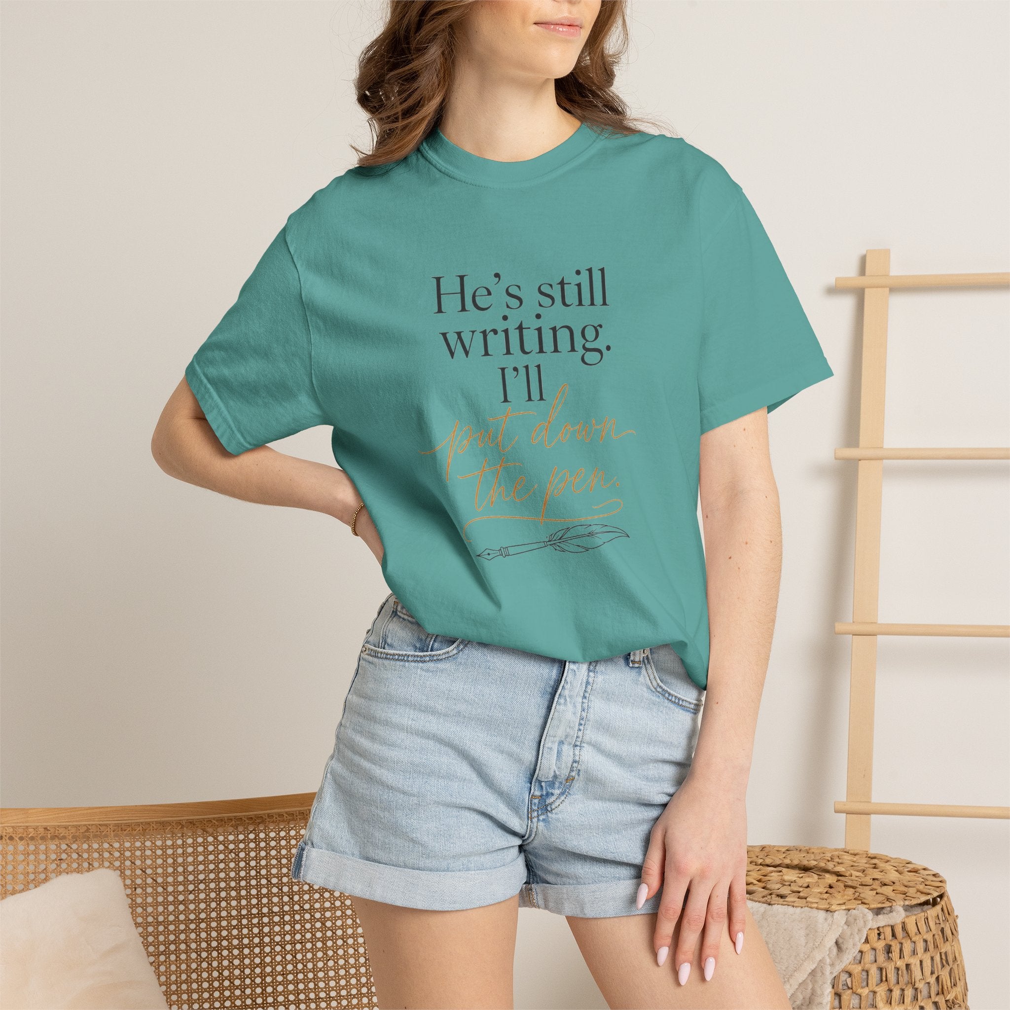 He's Still Writing, I'll Put Down the Pen — Christian Shirt for Women | Trust God Tee, Faith Over Control, Gift for Her