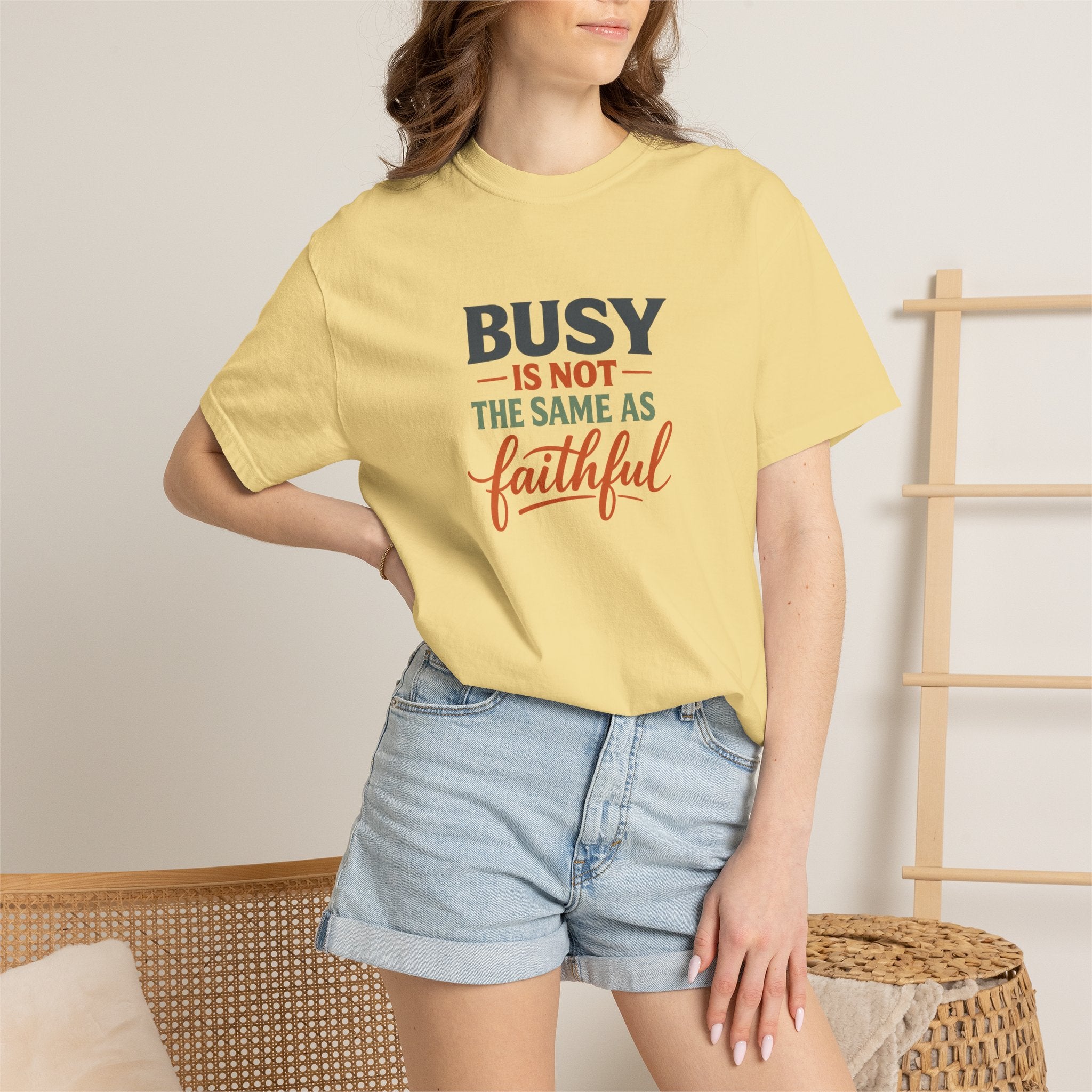 Busy Is Not the Same as Faithful — Christian Shirt for Women | Faith Over Hustle Tee