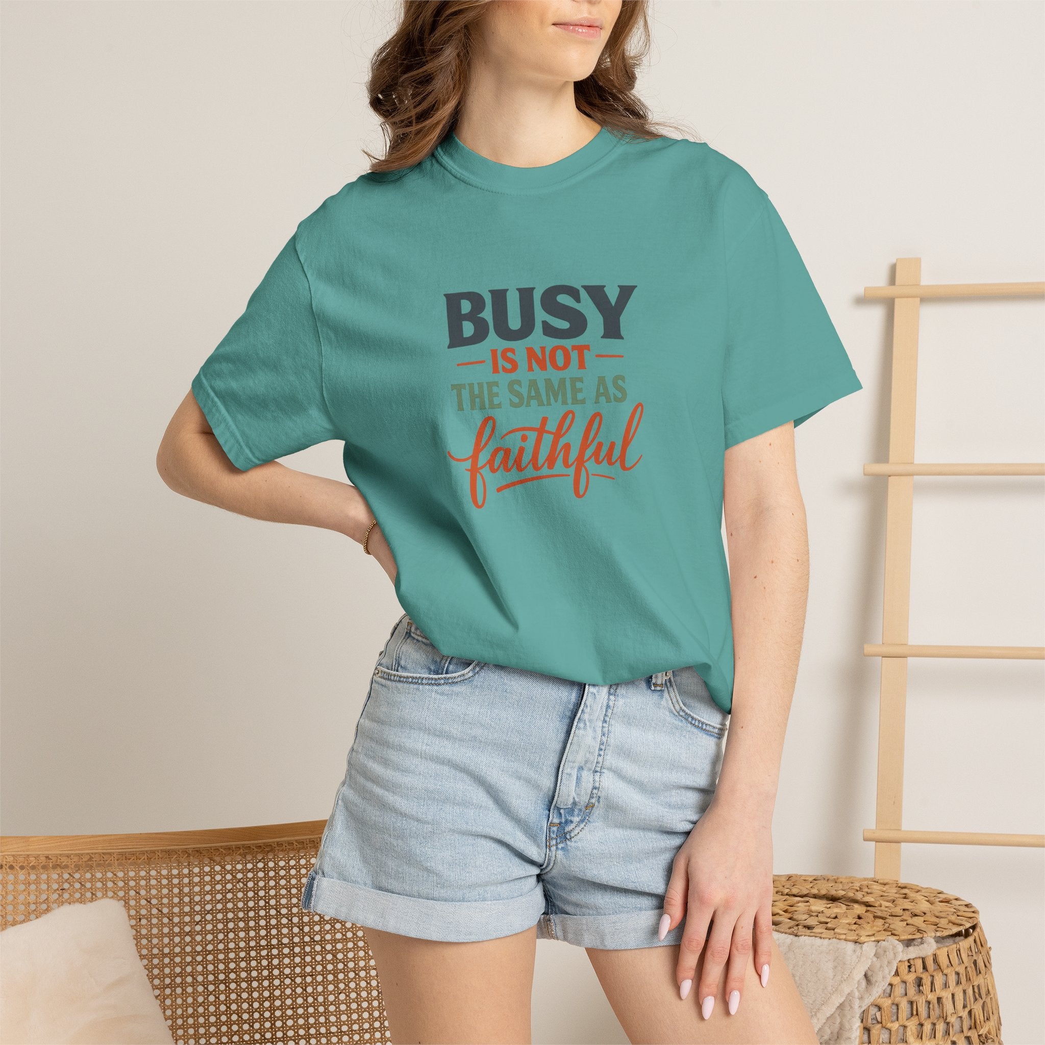 Busy Is Not the Same as Faithful — Christian Shirt for Women | Faith Over Hustle Tee